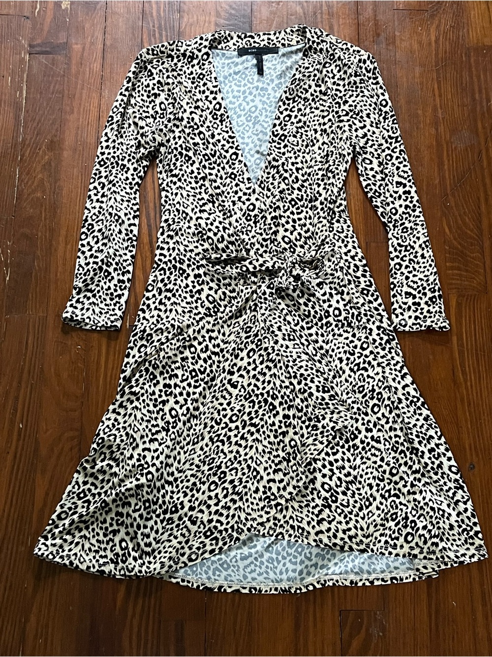 BCBGMaxAzria Black & Cream Leopard Wrap Dress